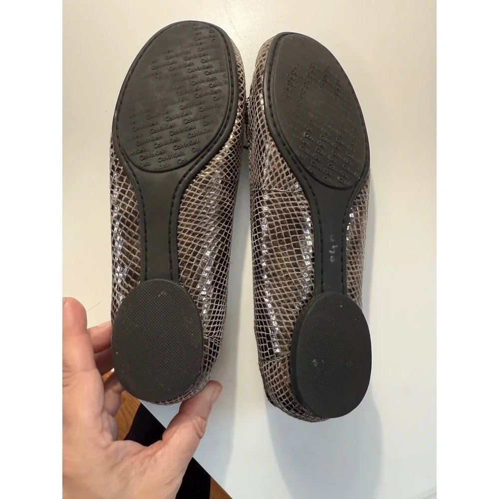 Calvin Klein Kelisa‎ Bronze Snakeskin Embossed Leather Loafers Flats E0266 7.5M